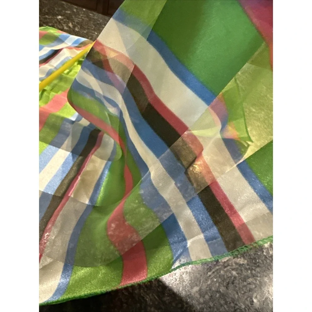 Sheer Striped Silk Scarf Stripe Plaid  Pink Sage Green Blue Cream Multi Organza - Picture 7 of 8